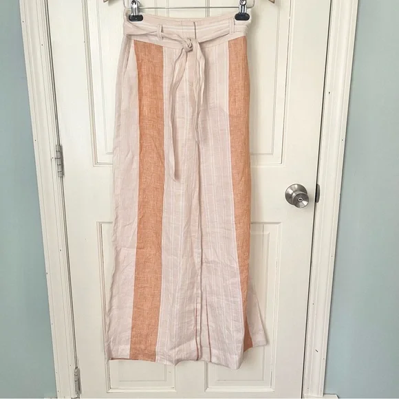 NWOT Anthropologie Ett:Twa 100% Linen Wide Leg Pants 00 Striped Office - Picture 5 of 12